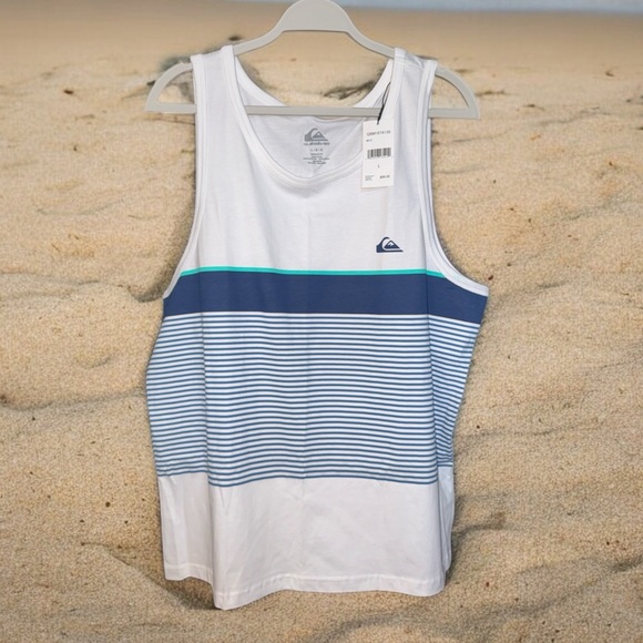 Quiksilver Other - Quiksilver Men’s Tank Top Size L White Blue Stripe Sleeveless 100% Cotton NWT!